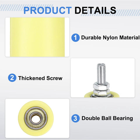 8 Piece Gate Slide Guide Roller Set With 40mm Nylon Rollers And 70mm Length Per Wheel 110mm Overall Assembly Steel Inner Bearing Sealed Ball Bearing Universal Gate Guider For Sliding Doors Yellow