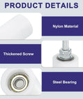 Close-up image of a 4 Pack Slide Gate Guide Rollers Nylon Pulley Wheels 40x70 Mm with steel bearing and thickened screw.