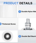 Four Nylon Gate Guide Rollers For Sliding Doors, Two Inch Diameter And Two And Three Eighths Inch Length, M12 By 35 40 Mm Thread, Universal Sealed Ball Bearing, featuring durable nylon material and thickened screw detail.