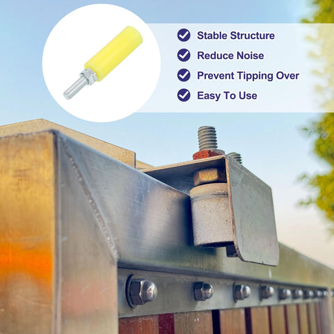 Installed 4 Pack Slide Gate Guide Rollers With Nylon Wheels, 3 Inch Gate Support Assembly shown on metal sliding gate