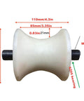 Heavy duty U-groove pulley wheel for inverted track systems, nylon wheel, steel frame, side view, dimensions indicated
