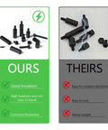 Comparison of 365 Pieces M2.5 Black Nylon Hex Spacer Standoff Set with metal spacers, highlighting insulation and corrosion prevention.