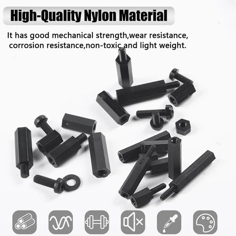 350Pcs M3 Nylon Hex Spacer Standoff Kit With Male And Female Spacers Nuts And Screws for PCB and Motherboard in Black