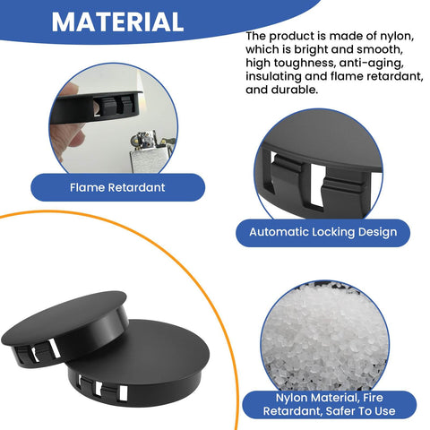 Nylon Hole Plugs Set 30Pcs With Four Sizes 1-1/2 In, 1-3/4 In, 2 In, 2-3/8 In Round Snap-In Locking Hole Covers End Caps Black