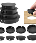 Nylon Hole Plugs Set 30Pcs With Four Sizes 1-1/2 In, 1-3/4 In, 2 In, 2-3/8 In Round Snap-In Locking Hole Covers for furniture black