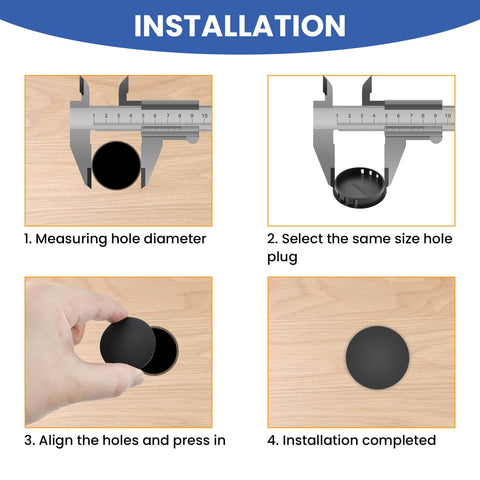 Step-by-step installation guide for Nylon Hole Plugs Set 30Pcs With Four Sizes 1-1/2 In, 1-3/4 In, 2 In, 2-3/8 In Round Snap-In Locking Hole Covers