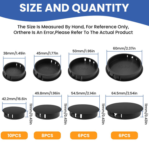 Nylon Hole Plugs Set 30Pcs With Four Sizes 1-1/2 In, 1-3/4 In, 2 In, 2-3/8 In Round Snap-In Locking Hole Covers Black Product Image