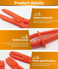 Close-up of 6 Pack Hose Clamp Pliers Set, 3 Size Plastic Line Pinch Clamps For Automotive Radiator, insulated nylon pliers shown