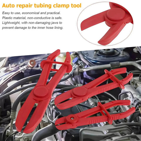 6 Pack Hose Clamp Pliers Set in engine, 3 size plastic line pinch clamps for automotive radiator and hoses, red insulated nylon
