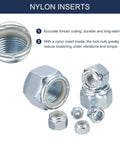 1/4 Inch Nylon Insert Hex Lock Nuts 1/4-28 Self Locking Stop Nuts For Industrial Construction Fasteners, Carbon Steel, White Finish, 20 Pack