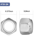 Lock Nut Set 50 Pieces Nylon Insert Lock Nuts No 10 24 Thread In Stainless Steel 304 18 8 Self Locking Nylock Nuts With Coarse Thread Hex For Mechanical Projects And Home Repairs BNUOK close-up showing dimensions