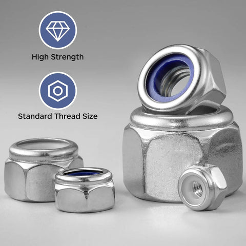 Lock Nut Set 50 Pieces Nylon Insert Lock Nuts No 10 24 Thread In Stainless Steel 304 18 8 Self Locking Nylock Nuts With Coarse Thread Hex