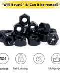 25 Pack 1/4-20 Nylon Insert Lock Nuts Black Oxide 304 Stainless Steel A2-70 Nylock Nuts for hardware repair, shown in a pile.