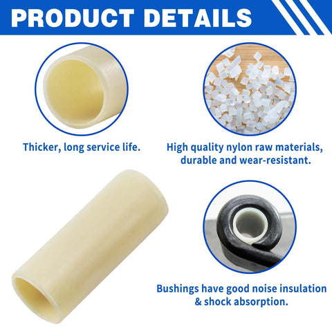 8 Pack Nylon Trailer Leaf Spring Bushings 9 16 Inch ID By 1 3 4 Inch Length Replacement, showcasing durability and quality materials.