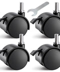 Set of 4 nylon swivel locking casters with M8 fitment and threaded stems for office chairs, total 240 lbs capacity, includes wrench.