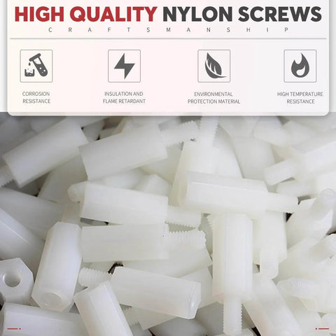 Close-up of 120 Pcs Nylon M2 Hex Spacers Standoff Assortment Kit With Nuts And Screws in Plastic Box for electronics projects.