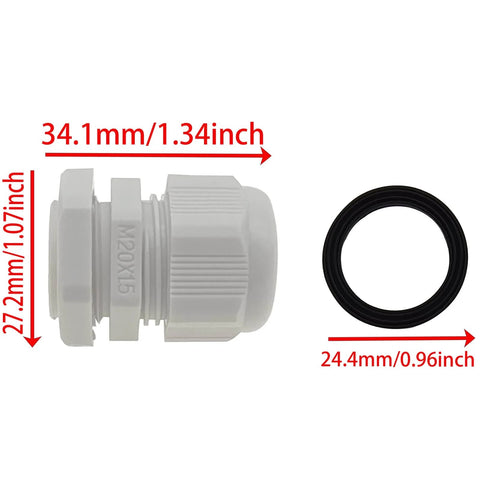 Waterproof M20 Cable Glands Set 10 Pcs IP68 Adjustable 6 To 12mm Cable Joints With Locknuts Nylon PA66 Construction And Nitrile Seal