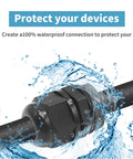 1-1/4 Inch Nylon PA66 Black Cable Glands, IP68 Waterproof, shown in use with water seal and strain relief for electrical cables.