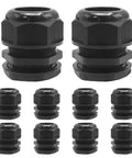 1-1/4 Inch Nylon PA66 Black Cable Glands, IP68 Waterproof, 10 Pack shown in front view