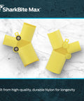 Yellow nylon fittings for brass push depth gauge and deburring tool, used with copper and plastic pipes, 1/2 to 1 inch insertion