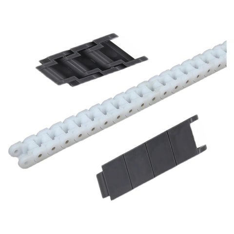 Nylon POM Anti Static Flexible Roller Drive Chain For Conveyor And Machine Transmission White Black 40P 60P shown in white and black sections