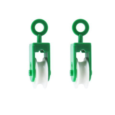Nylon Pulley One And Three Eighths Inch Diameter For Outdoor Clotheslines And Rope Pullers, green and white close-up, 6-pack