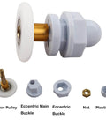 4PCS 27mm shower door rollers replacement with copper rod pulley, nylon runners, and stainless steel components shown disassembled
