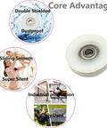 Plastic Nylon Roller Wheel, 1.8"/46.5mm Silent U Groove Pulley Wheels Ball Bearing for Sliding Door Garage Gym Pulleys System, with 608zz Bearing,5Pcs highlighting core advantages like dustproof, smooth sliding, and versatility.