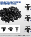 120 Piece Engine Under Cover Push Type Retainer Clips Kit for Toyota and Lexus Camry Corolla Replacement 9046707201 With Tool Direct Fit and Spare Set visible clips with size adjustment detail
