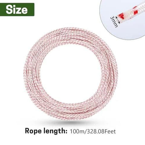 Recoil Starter Rope 3.0mm Diameter 100m Universal Engine Pull Cord showing coiled nylon rope with size detail inset.