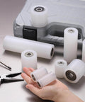 Nylon Roller Wheel Set With 686Z Bearings One Quarter Inch Bore One Inch Outer Diameter One Inch Length Four Pieces CNC Guiding Wheel Flat Belt Idler Pulley White for Conveyor And 3D Printer Projects, displayed with tools.