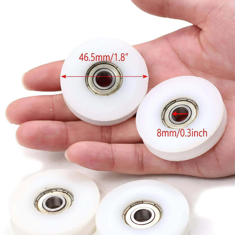 Plastic Nylon Roller Wheel, 1.8"/46.5mm Silent U Groove Pulley Wheels Ball Bearing for Sliding Door Garage Gym Pulleys System, with 608zz Bearing,5Pcs shown