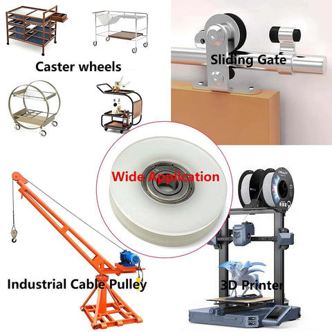 Plastic Nylon Roller Wheel, 1.8"/46.5mm Silent U Groove Pulley Wheels Ball Bearing for Sliding Door Garage Gym, 608zz Bearing, 5Pcs