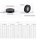 Diagram of Nylon Round Rope Pulley For Fitness Equipment And Cable Machines Replacement Roller with size chart, low friction, waterproof.