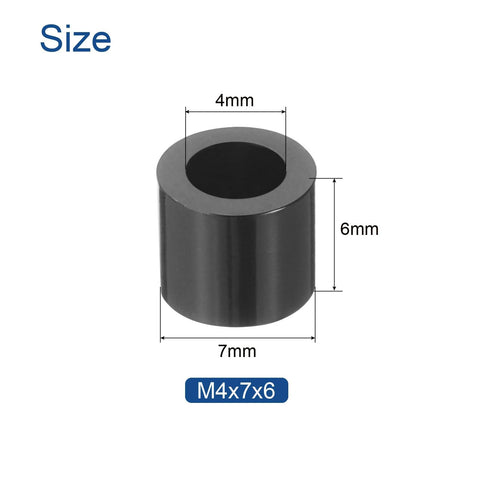 Black plastic spacer for M4 screws shown in size, 100pcs Nylon Round Spacers 4mm ID, 7mm OD, 6mm Height Screws Spacers Without Threaded