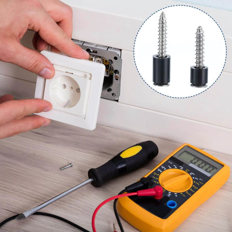 Installing electrical socket with tools and 100pcs Nylon Round Spacers 4mm ID, 7mm OD, 6mm Height Screws Spacers Without Threaded, Plastic Spacer for M4 Screws, Black