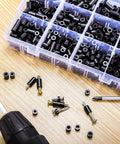 1000 Piece Nylon Round Spacers Kit For Electrical Outlets And Switches, black M3 M4 spacers in organizer tray with tools