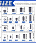 Assorted Nylon Round Spacers Kit For M3 M4 M5 M6 Screws With 270 Pieces And Clear Storage Case showing size dimensions.