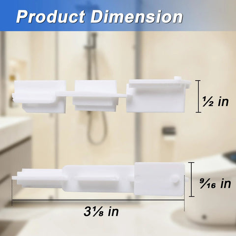2 Pack Sliding Shower Door Bottom Guide Tracks White Nylon Sill Replacement dimensions shown with measurements in bathroom setting.