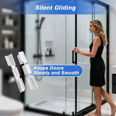 2 Pack Sliding Shower Door Bottom Guide Tracks White Nylon Sill Replacement for Glass Sliding Shower Doors in use