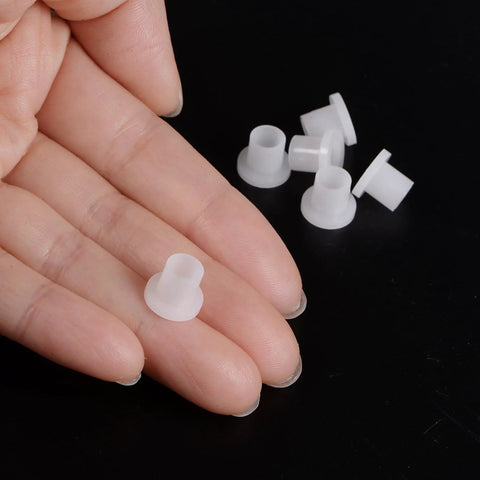 Flanged Nylon Sleeve Bearings 5mm Bore 6.6mm OD 8.1mm Length White Self Lubricating Bushings held in hand
