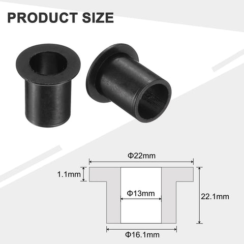 12 Pack Flanged Nylon Sleeve Bearings 13mm Bore 16.1mm OD 22.1mm Length Flange 22mm Black Self Lubricating Bushings