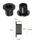 Diagram and side view of 12 Pack Flanged Nylon Sleeve Bearings for shafts with 8mm bore, 10.6mm outer diameter, and 12mm length in black.