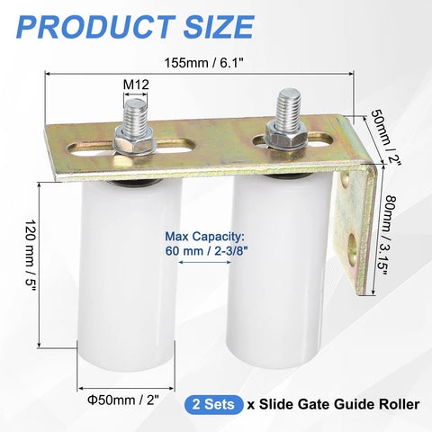 Two Set Slide Gate Guide Rollers With 5 Inch Nylon Rollers And L Shaped Rear Post Bracket Universal Sealed Ball Bearing