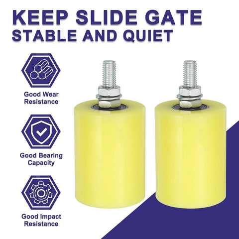 4Pcs Slide Gate Guide Rollers Set With 60x80 Mm Nylon Wheels, 12 Mm Thread, 4.53 In Total Height, Beige Finish, close-up view