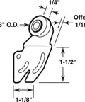 Diagram of Flat Nylon Closet Door Roller 7/8 Inch Diameter For Sliding Doors 1/4 Inch Wide with dimensions and offset
