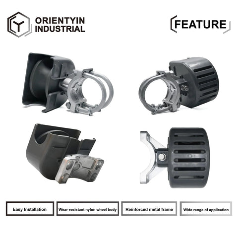 Nylon Sliding Gate Rollers With Covers For Cantilever Gates Heavy Duty Slide Gate Roller System, front and side views