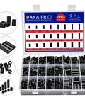 Nylon Spacer Assortment Kit For Circuit Boards Non Threaded Black Standoff Washers With 7mm Outer Diameter And 3 4 5mm Inner Diameters, Lengths 4 5 6 8 10 15 18 20 25mm, 795 Pieces, Durable Easy Install in a case display.