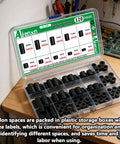120 Pieces Black Nylon Spacers Kit Non Threaded Round Plastic Spacers in labeled box on desk