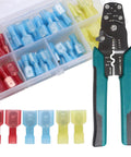 Nylon Spade Connectors Kit With All In One Crimping Tool For Automotive Wiring DIY Friendly 10 To 24 AWG Includes 70 Piece Copper Ferrule Terminals And Male And Female Electrical Crimp Terminal Connectors